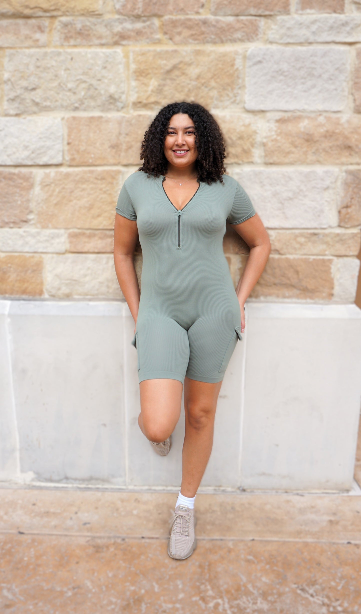 Casual Cargo Pocket Romper (Olive)