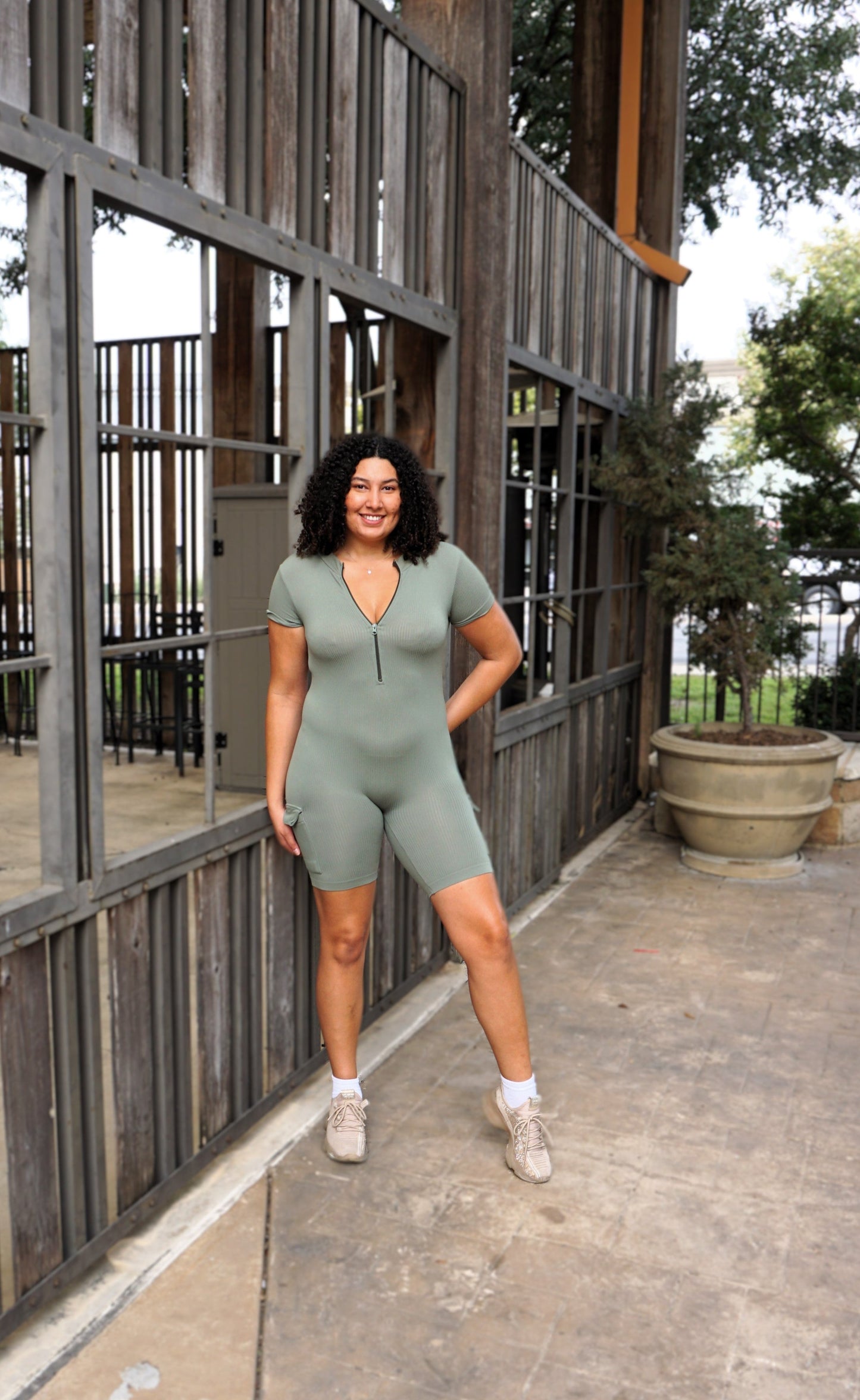 Casual Cargo Pocket Romper (Olive)