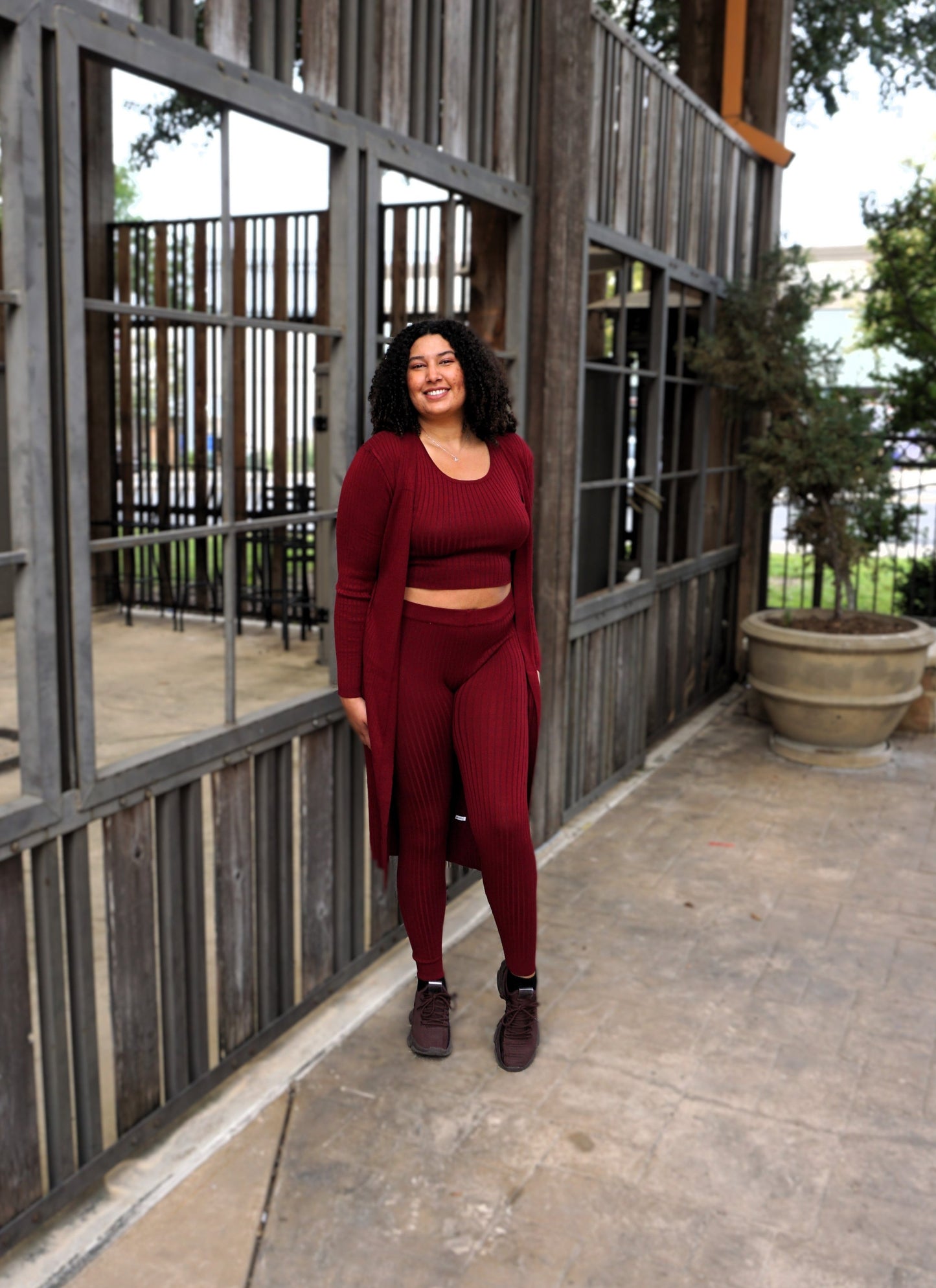 Everyday Comfy Cardigan Set (Burgundy)