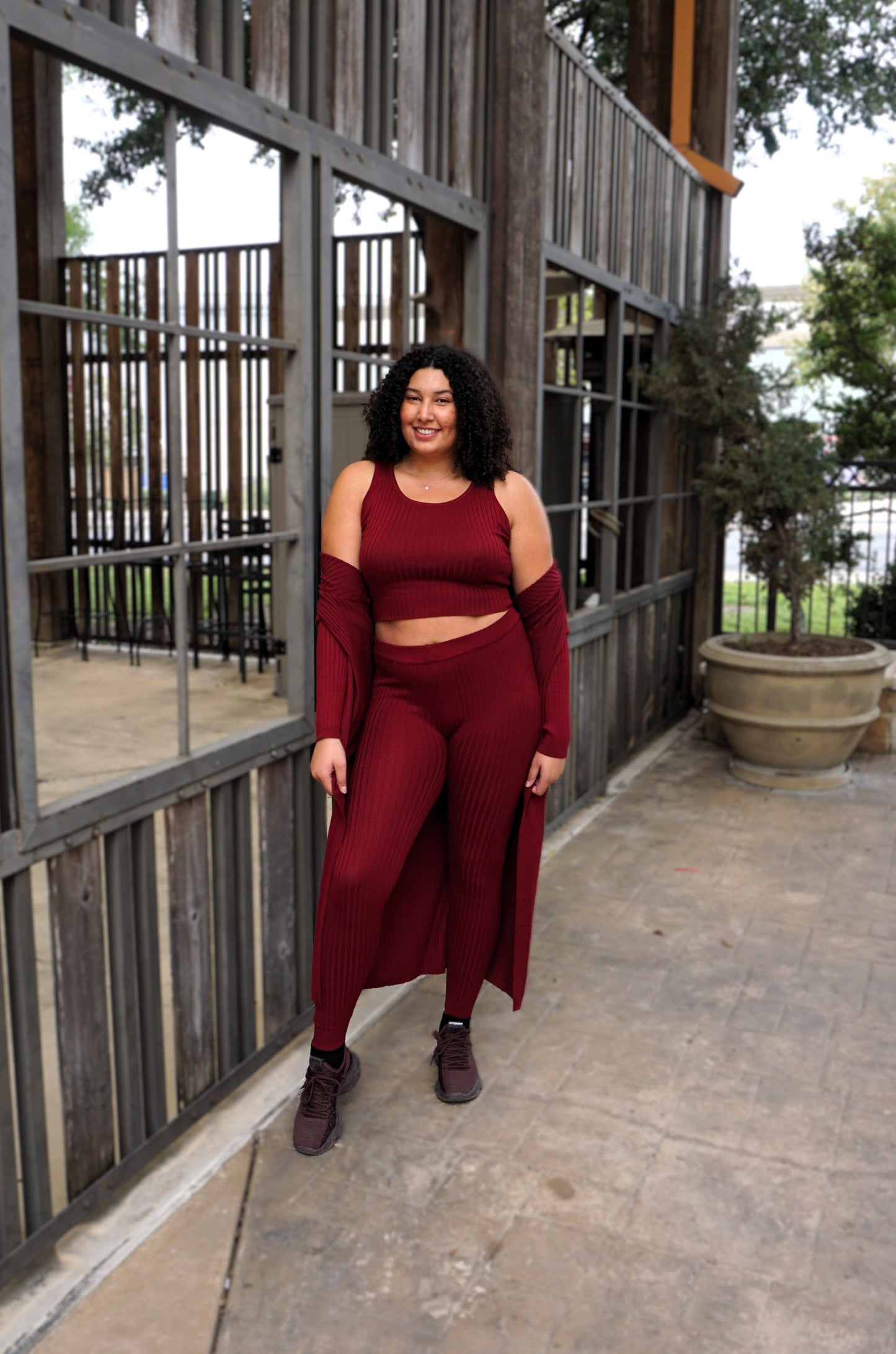 Everyday Comfy Cardigan Set (Burgundy)