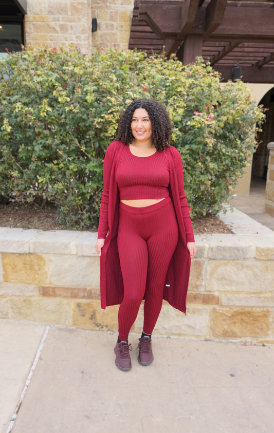 Everyday Comfy Cardigan Set (Burgundy)