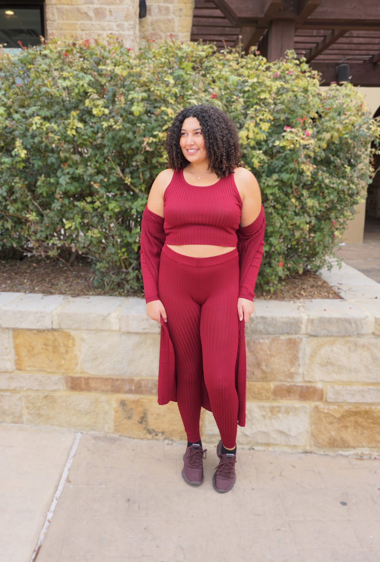 Everyday Comfy Cardigan Set (Burgundy)