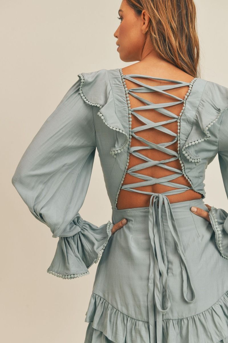 Sweetheart Ruffled Mini Dress - Dusty Blue Korena's Boutique Sweetheart Ruffled Mini Dress - Dusty Blue Korena's Boutique